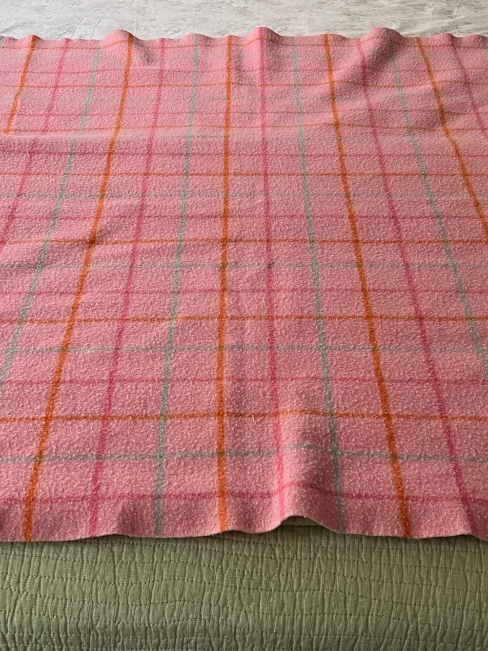 Pink Windowpane Wool Throw Blanket